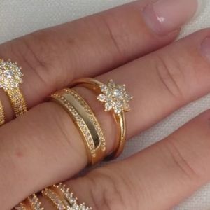 Gold Fill AAA CZ Wedding Band Ring Set